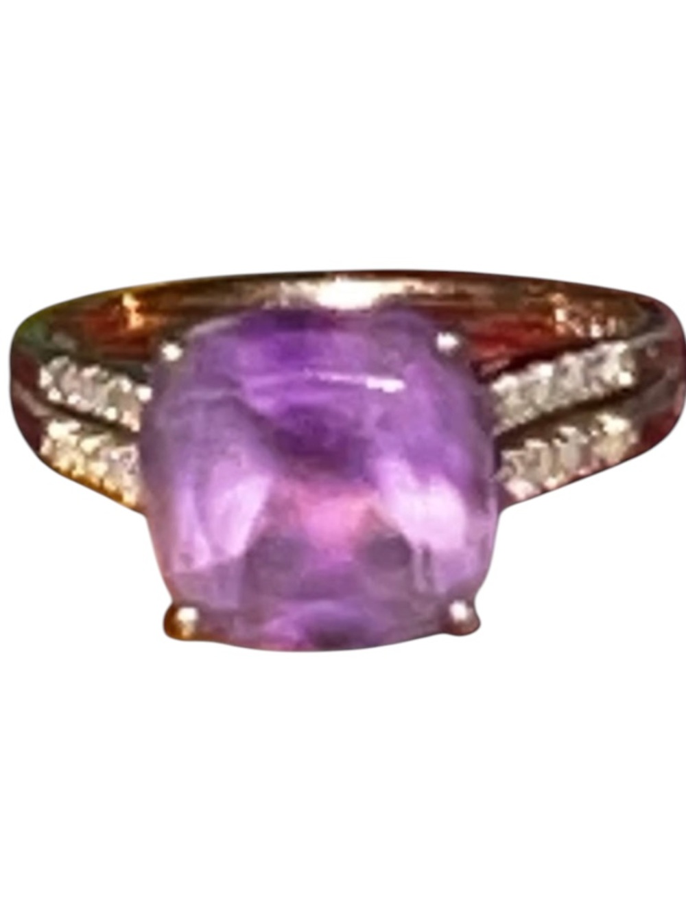 Gold Tone Sterling Silver Cushion Amethyst and CZ  Ring size 6